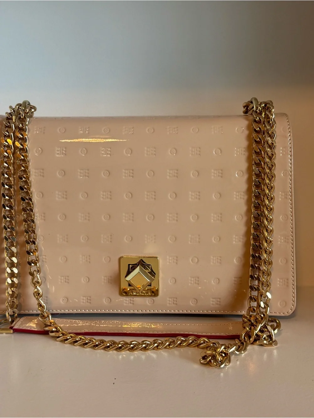Arcadia Light blush Patent Leather Chain Crossbody Bag with Gold Hardware - Picture 2 of 3